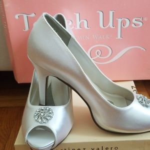 White satin wedding shoes